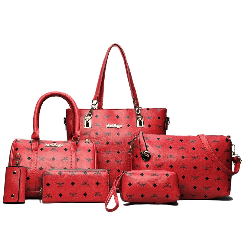 

2017 New Style Trend WOMEN'S Bag Different Size Bags Six Pieces Set-Style Printed Shoulder Bag Oblique Handbag a-Piece