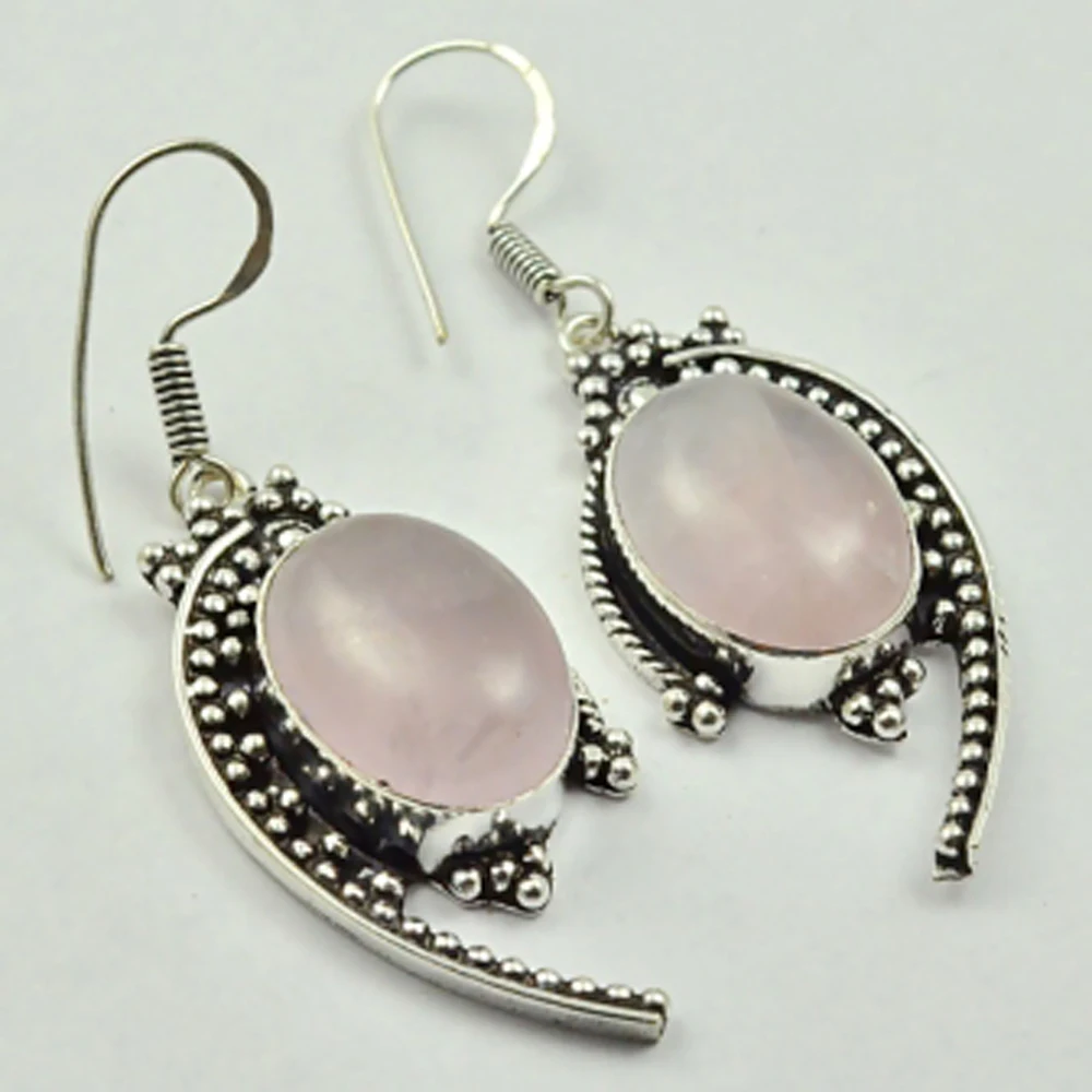 

Rose Quarts , Silver Overlay on Copper Earrings, 56 mm , E2391