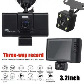 

3.2" HD 1080P 3 Lens Automatic Vehicle Video Recorder Dash Cam Dashcam Car DVR Front and Rear View Camera Parking 170 Degree