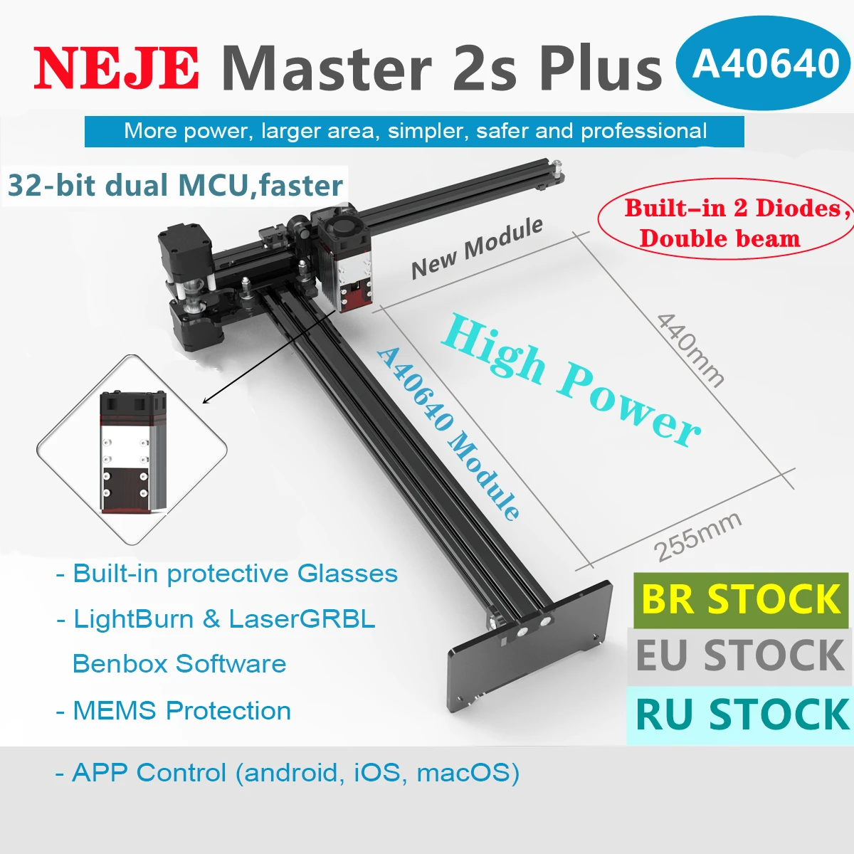 Лазерный гравер NEJE Master 2s Plus A40640/A40630 с ЧПУ гравировальный станок для дерева