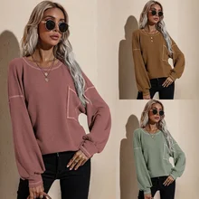 Autumn and Winter New Style Solid Color O-neck Blouse Fashion Loose Long-sleeved T-shirt Women's Casual Women's Clothing