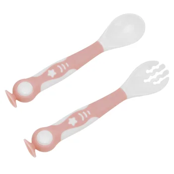 

1 Set Plastic Baby Spoon and Fork Feeding Tableware Practice Feeding Tools for Infant Baby (Misty Blue + Storage Box)