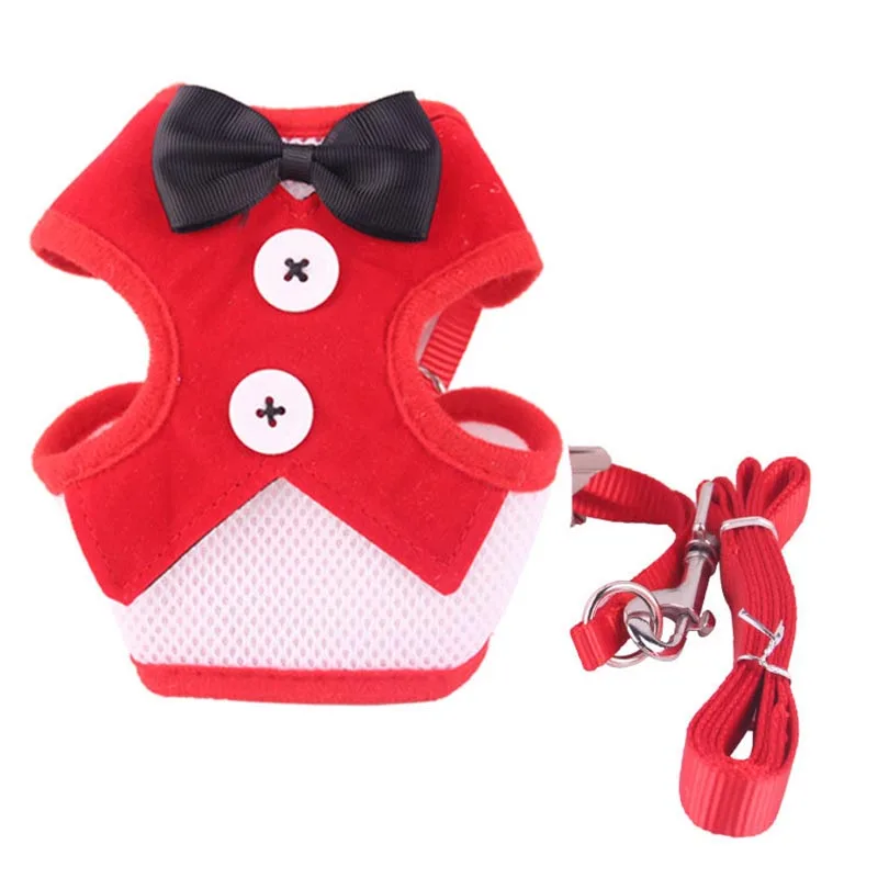 Breathable Dog Pet Harness and Leash Set Air Nylon Mesh Puppy Small Dogs Cat Clothes Accessories Puppy Vest Net For Chihuahua - Цвет: RD