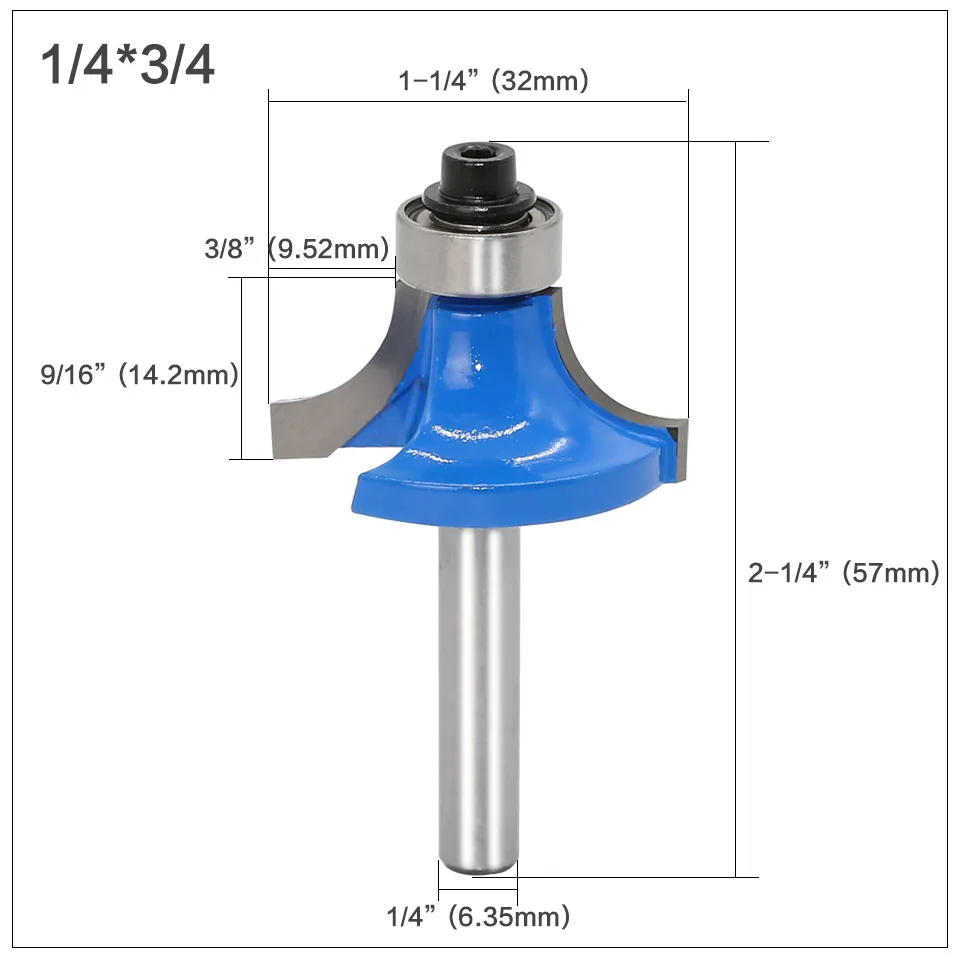 3pc/set 1/4 Shank Milling Cutter Woodwork Round-Over Router Bits For Woodworking 2 Flute Endmill Bearing Corner Round Over Bit