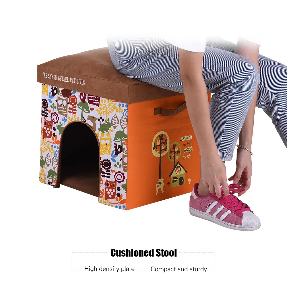 

2-in-1 Foldable Washable Warm Pet Cats Small Dogs Soft House Bed Nest Living Room Foot Rest Cushioned Stool Soft Cat Dog House