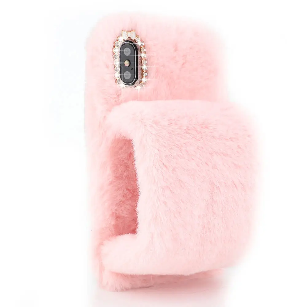 LLZ.COQUE перчатки мех плюшевый Алмазный чехол для телефона для IPhone 11 Pro XS Max XR X 6 6S Plus 5 5S SE 7 8 Plus теплый меховой чехол - Цвет: pink