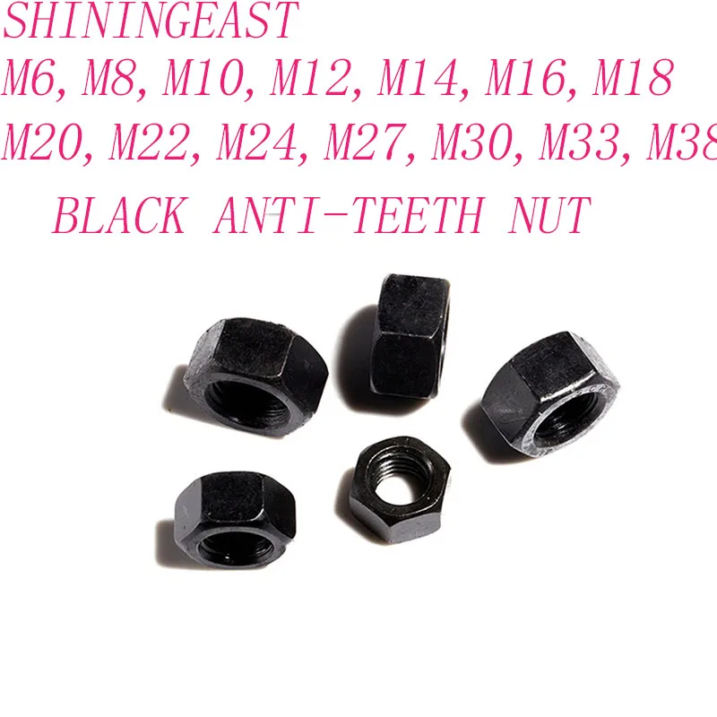 10 шт./лот M6/M8/M10/M12/M14/M16/M18/M20/M22/M24/M27/M30/M33/M38 черная сталь левая рука против зубов Шестигранная гайка hardware954
