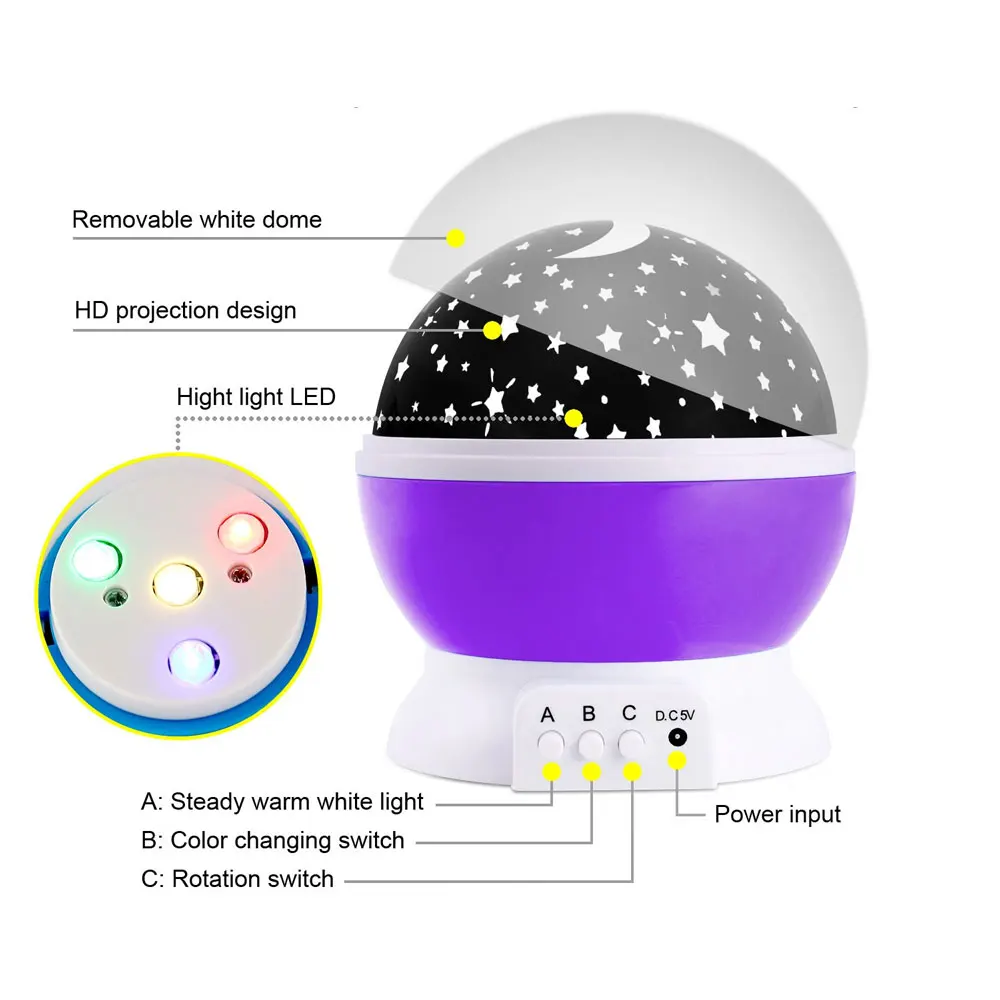 LED Girando Projetor Starry Sky Night Lâmpada