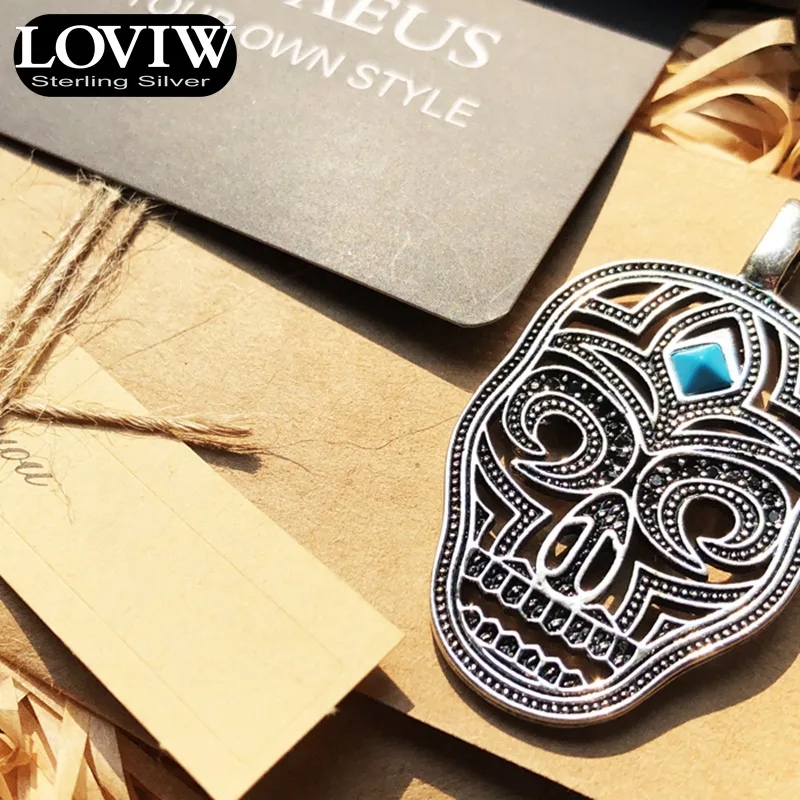 Кулон синего цвета со стразами в форме черепа, Модные украшения Thomas SABOR 925 пробы серебро Цепочки и ожерелья Аксессуары подарок для женщины и Для мужчин