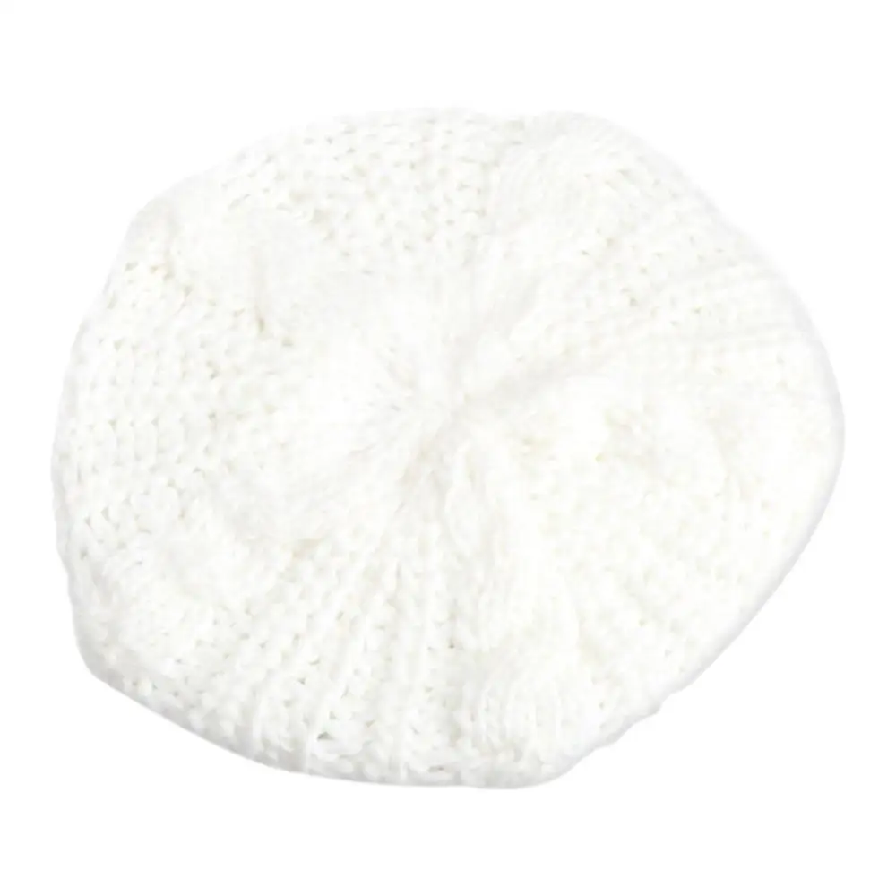 Белый Warm Winter Women Knitted Beret Baggy Fashion Casual Beanie Hat Solid Color Multicolor Ski Cap Red Women Beret - Цвет: Белый