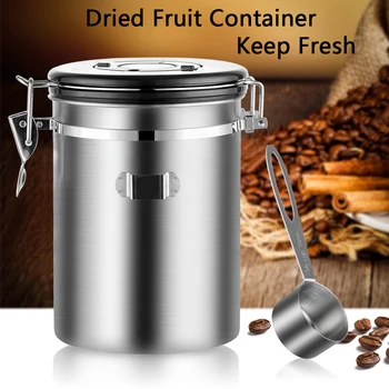 

LOOZYKIT 201 Stainless Steel Airtight Coffee Beans Storage Canister Container With Scoop Hook To Release Co2 Keep Oxygen