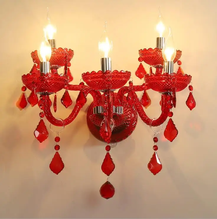 Хрустальная настенная лампа в европейском стиле для гостиной красная с одной