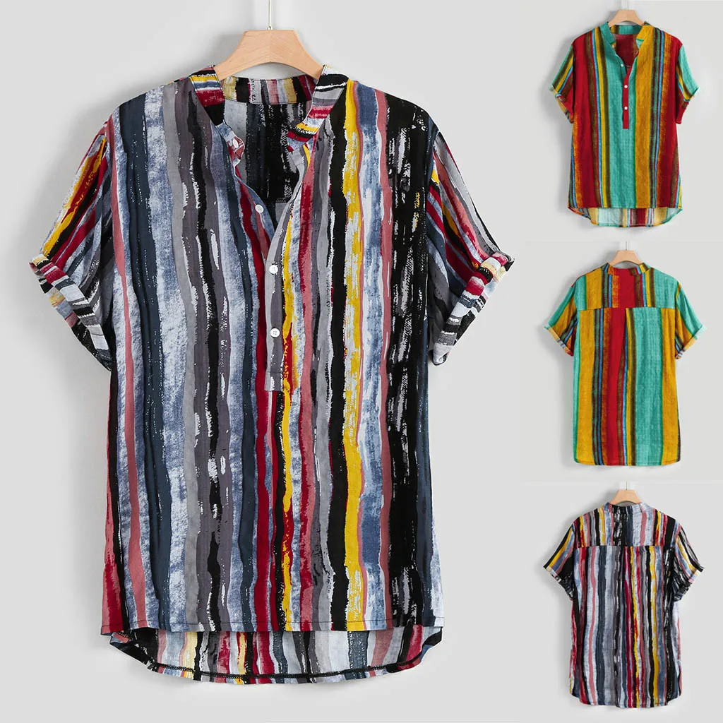 Модная мужская рубашка camisa, Повседневная рубашка с коротким рукавом, Мужская Уличная рубашка с воротником-стойкой, Мужская блузка с принтом, топ camisa masculina