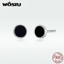 WOSTU, настоящее 925 пробы, Серебряные стильные черные круглые серьги-гвоздики для женщин, свадебные маленькие серьги, модные ювелирные изделия, подарки DXE694