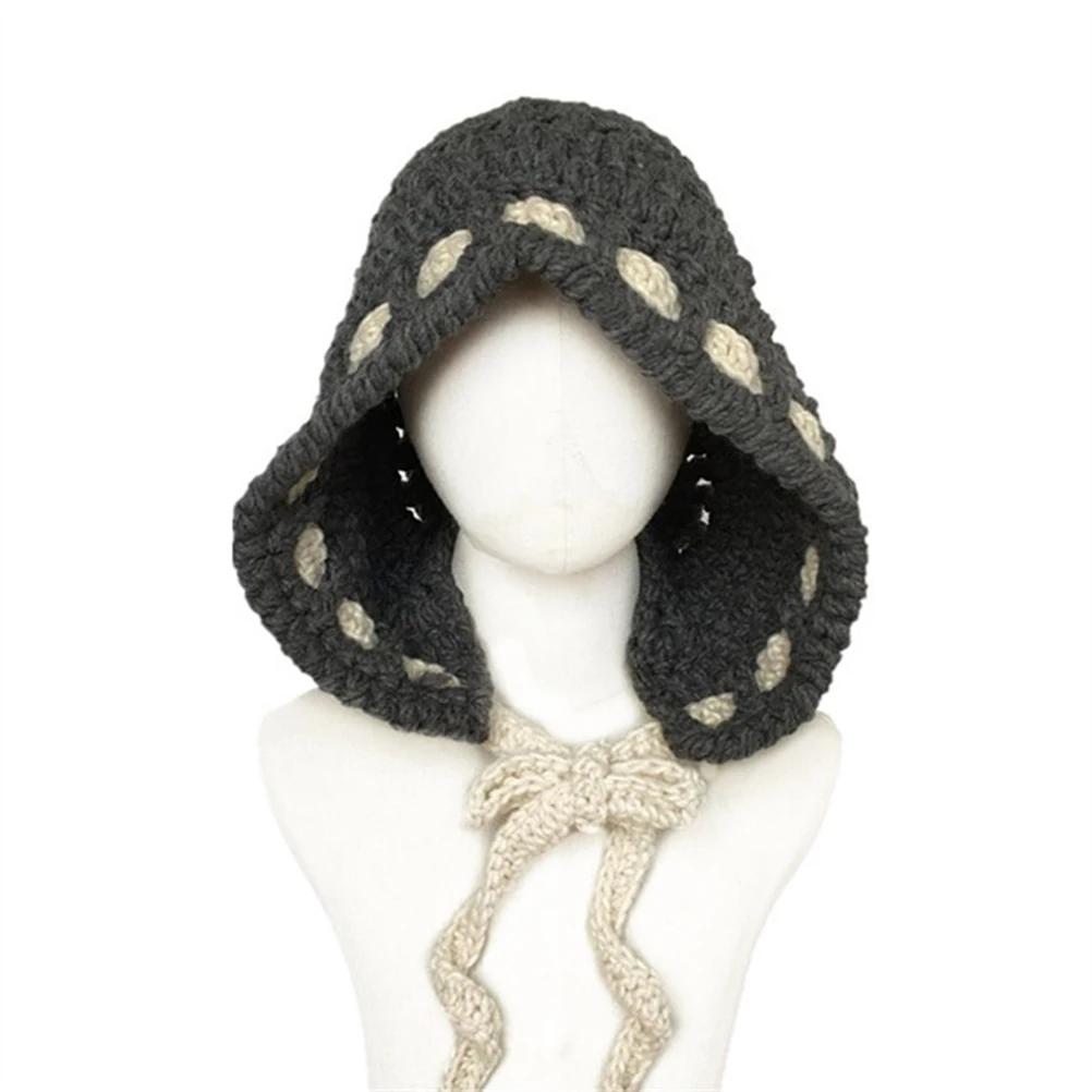 Autumn Winter Cap Woolen Yarn Wool Crochet Long Tail Hat Knitted Beanie for Kids Children(Grey