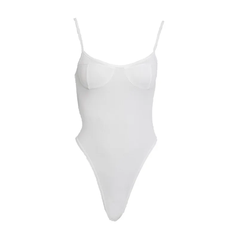 Summer Women Club Streetwear Skinny Romper Body Tops Fashion Sexy Push-up Sling V Neck Open Back White Bodysuit Jumpsuit Clothes