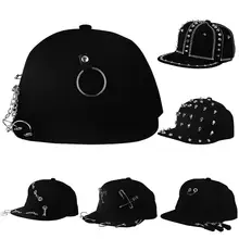 Мужские кепки в стиле хип-хоп панк Черное кольцо для пирсинга Бейсболка Snapback женские булавки для воротника приталенная короткая плоская летняя баскетбольная Кепка папа регулируемая