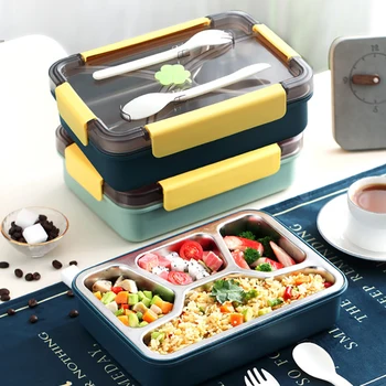 

3/4 Grid 920ML Lunch Box Stainless Steel Rectangle Thermal Lunchbox Leakproof Containers For Food Kids School Children Tableware