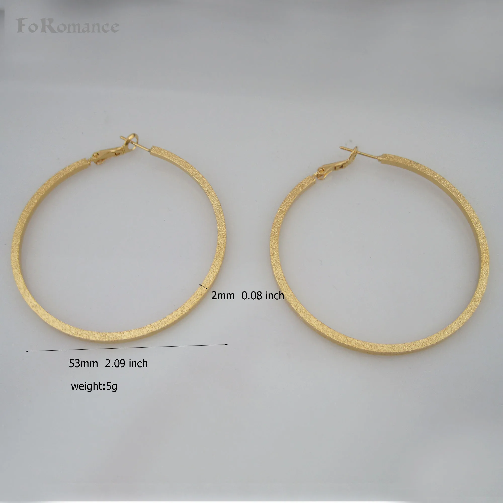 

ORDER 10$ SHIP WITH TRACKING HIGH SHINNING SCRUB SURFACE YELLOW GOLD GP ROUND HOOP EARRING 53MM 2.09" BAND WIDTH 2MM 0.08 INCH