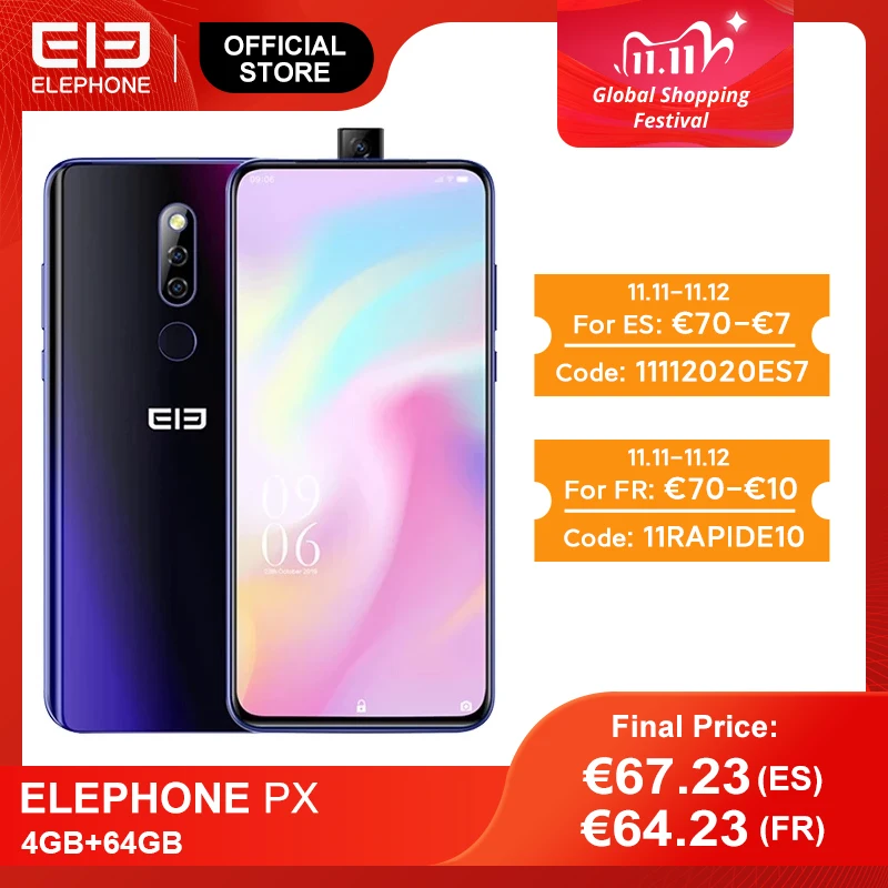 ELEPHONE PX Helio смартфон с восьмиядерным процессором MT6763 ОЗУ 4 Гб ПЗУ 64 ГБ 16 Мп 6 53 ''FHD