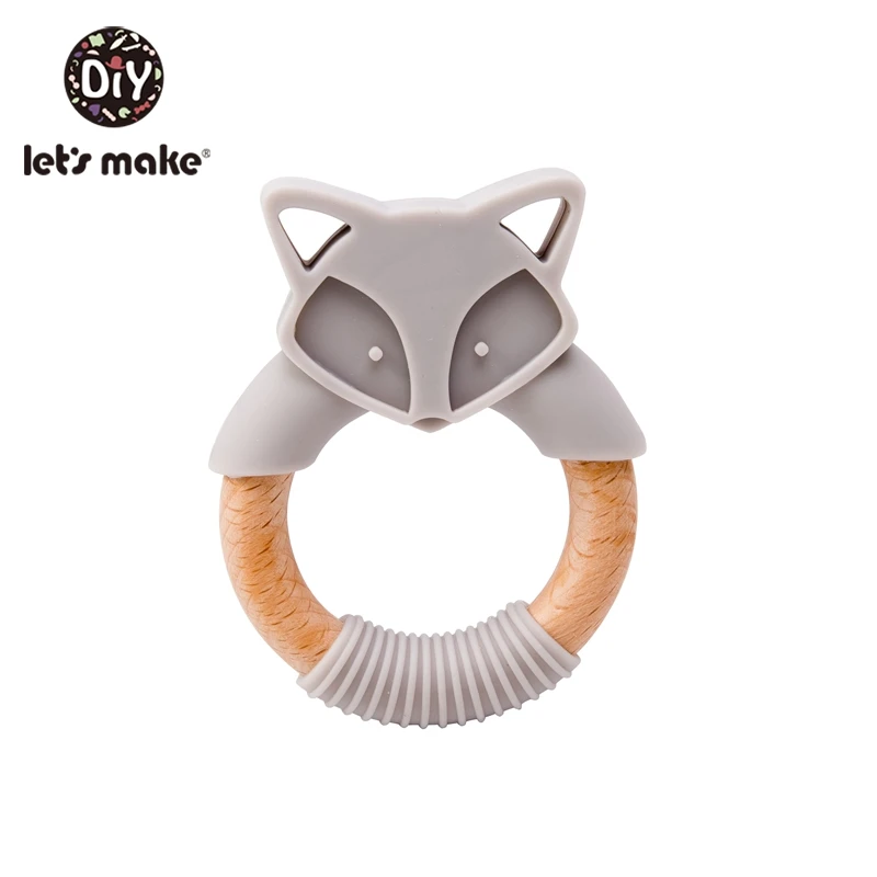 fox gray Let's Make/1 шт. Игрушки для малышей, силиконовый Прорезыватель для зубов, дерево бука, кольцо для рук, прорезыватель, музыкальные погремушки, жевательные игры, тренажерный зал, Монтессори, коляска - Цвет: fox gray