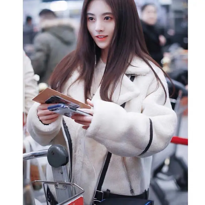 Star Ju Jing Yi, пальто из овечьей шерсти в стиле знаменитостей, Женское зимнее свободное короткое хлопковое пальто, женские толстые куртки