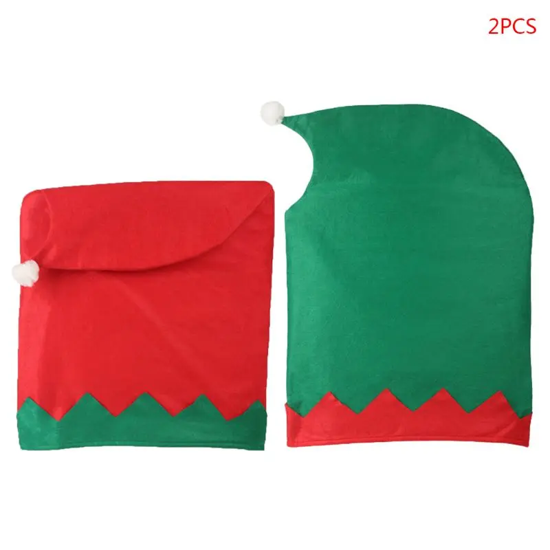 2pcs/set Christmas Decoration Elf Hat Dinner Chair Cover Back Xmas Home Holiday Party Table Decoration 634E