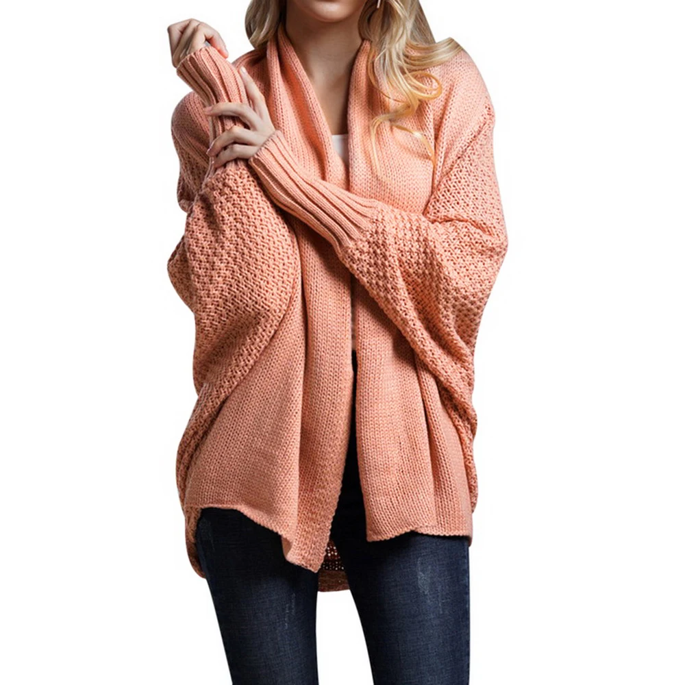 Pink CALOFE, Новое поступление, Модный повседневный Свободный вязаный свитер, пальто для женщин, длинный рукав летучая мышь, Вязанная одежда, топы для женщин, одноцветная уличная одежда - Цвет: Pink