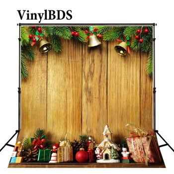 

VinylBDS Christmas Photography Backdrops Gold Bell Toy Fondo Fotografico De Estudio Yellow Wood Floor Fundo Fotografico Natal
