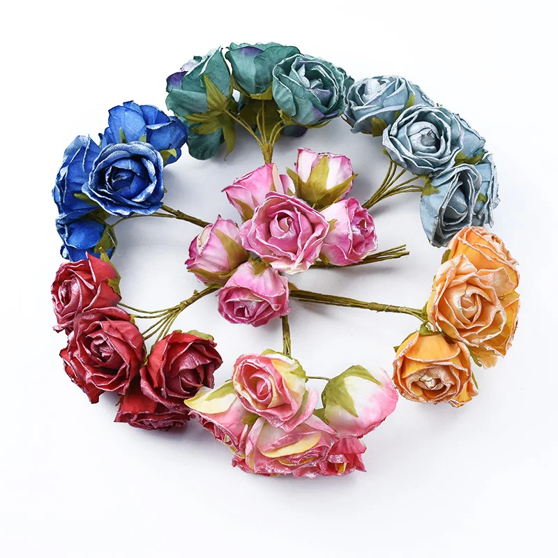 6 шт. свадебные аксессуары для невесты оформление шелковые розы Букет вазы для домашнего декора Рождественская гирлянда Искусственные цветы дешево