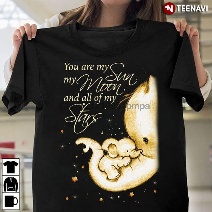 Мужская футболка мама и ребенок слон You Are My Sun Moon And All Stars женские мужские футболки