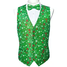 Gilet de noël vert imprimé flocon de neige 3D pour homme, nouveau gilet d'automne ajusté avec nœud papillon, ensemble pour fête de noël, bal et vacances 