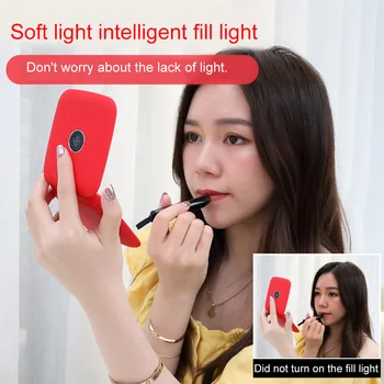 

Travel Mini Gift Smart Makeup Mirror Handheld LED Light Portable 5X Magnifying Cosmetic Tool Circular Touch Dimmer USB Charging