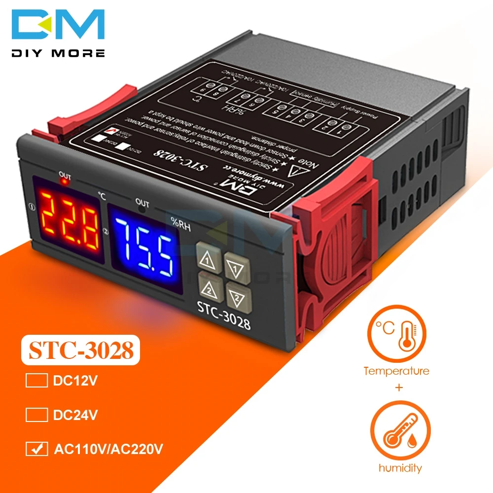STC-3028, двойной цифровой светодиодный регулятор температуры и влажности, термометр, термостат, гигрометр переменного тока 110 В 220 В постоянного тока 12 В 24 в 10 А - Цвет: AC 110V-220V