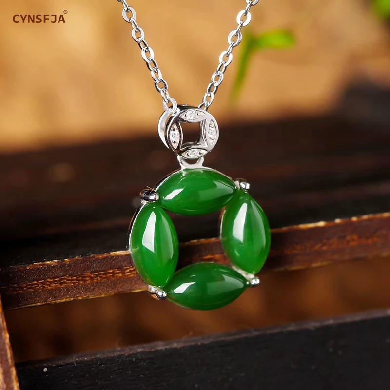 CYNSFJA Реал Certified(Hetian) нефрита Jade Jasper 925 пробы серебро ювелирные амулеты талисманы зеленый нефритовый кулон лучшие подарки