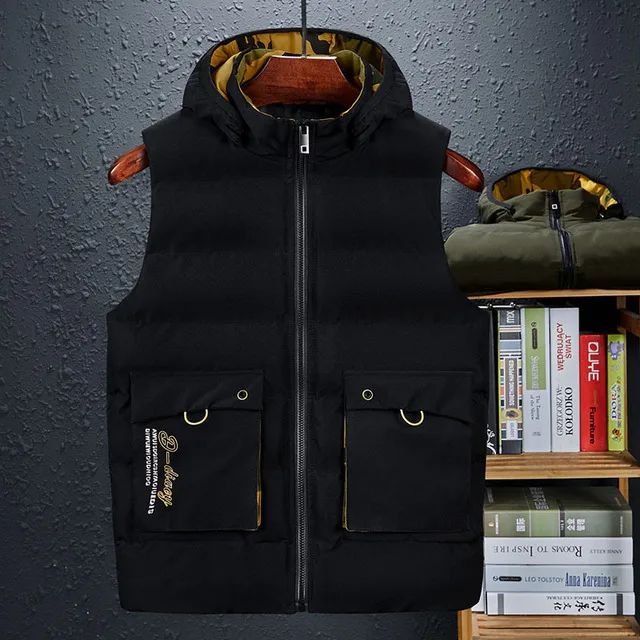 Черный Зимняя мужская куртка 8XL размера плюс, брендовый хлопковый жилет, майки больших размеров на плечах, хлопковый жилет 9XL 7XL - Цвет: Черный