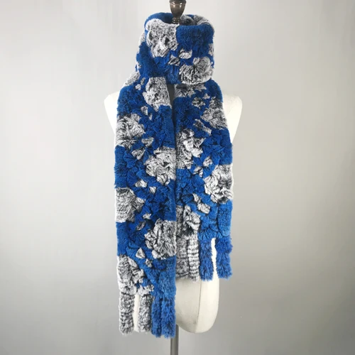 gray and blue Женский зимний теплый мягкий настоящий шарф из меха кролика рекс натуральный шарф из меха кролика рекс s БРЕНД вязаный мех кролика рекс шаль шарфы - Цвет: gray and blue