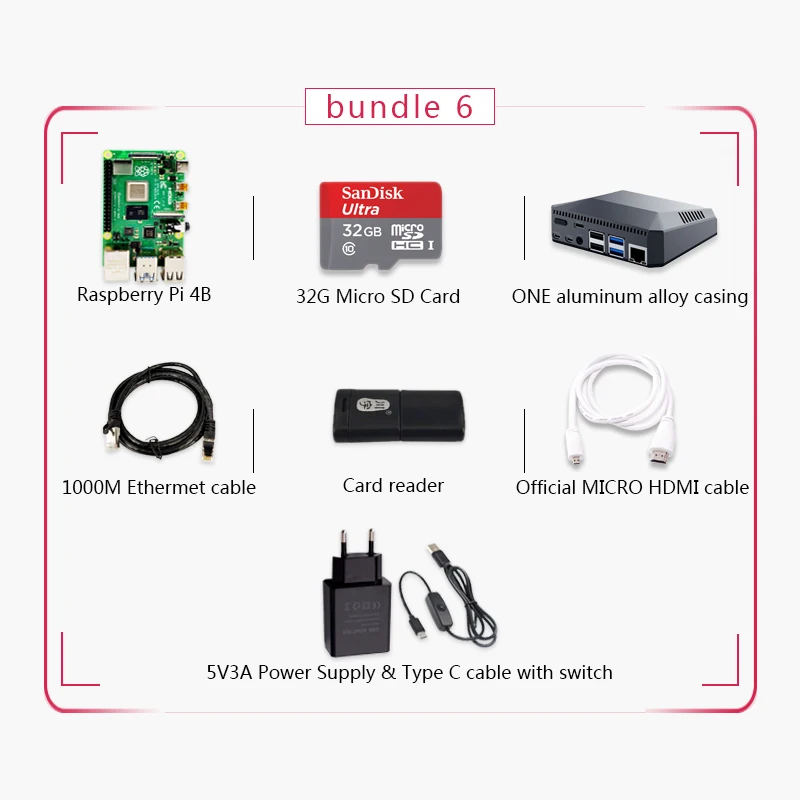Raspberry Pi 4 Модель B комплект Pi4 4G плата Micro HDMI кабель источник питания с переключателем чехол с вентилятором радиаторы - Комплект: RPI4-4G KIT 6