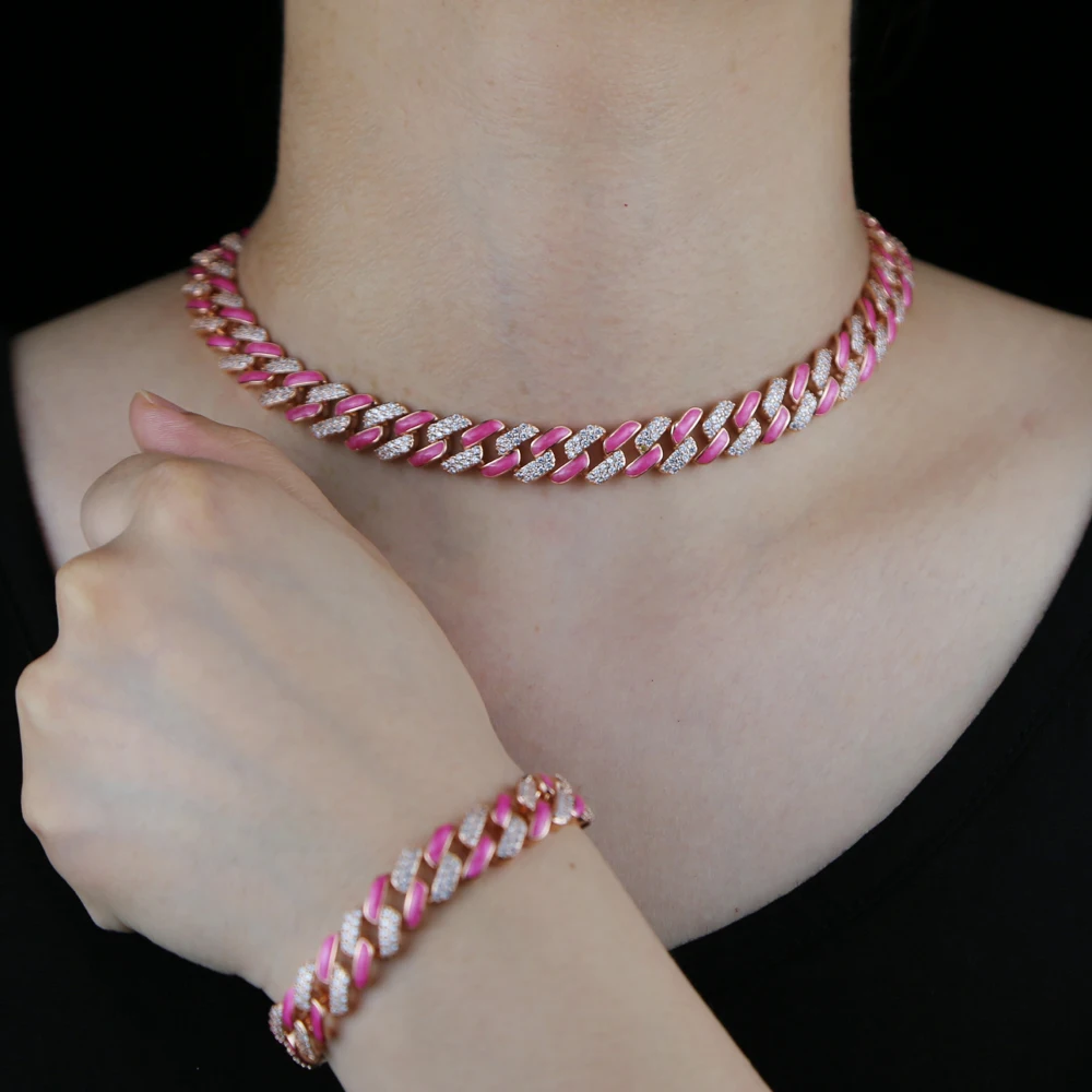 Shiny Cuban Link Chain Enamel Pink 