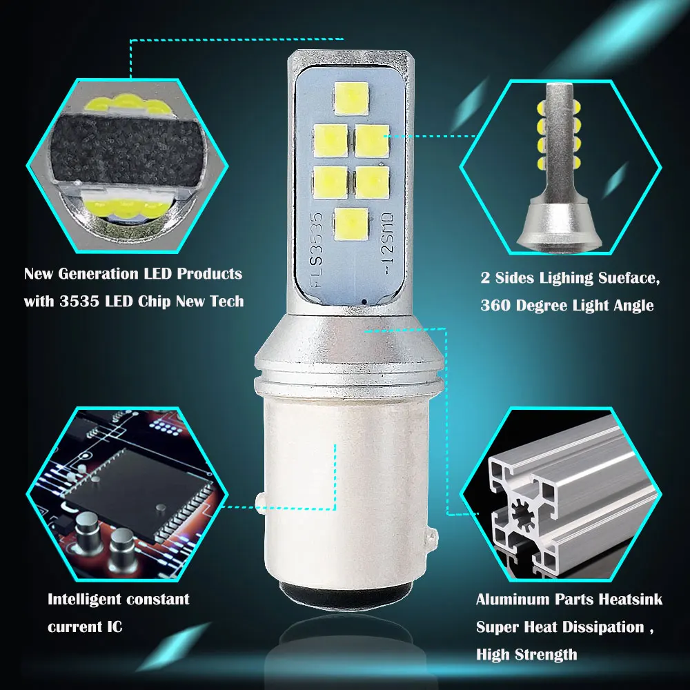 10 шт. 1157 BAY15D светодиодный 12 3535SMD P21/5 Вт светодиодный Лампа Белый Янтарный красный Автомобильная сигнальная лампа стоп-сигнал обратный конец света Авто 12V 24V