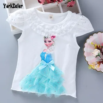 

Yorkzaler New Fashion Summer Kids T-shirt For Girl Lace Cartoon Elsa Princess Tee Short Sleeve Children Clothing Size 3T-9T
