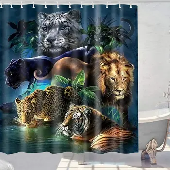 

Wild Animal Shower Curtain Lion Tiger Leopard Panther Theme Cloth Fabric Bathroom Decor Sets with Hooks Waterproof Washable