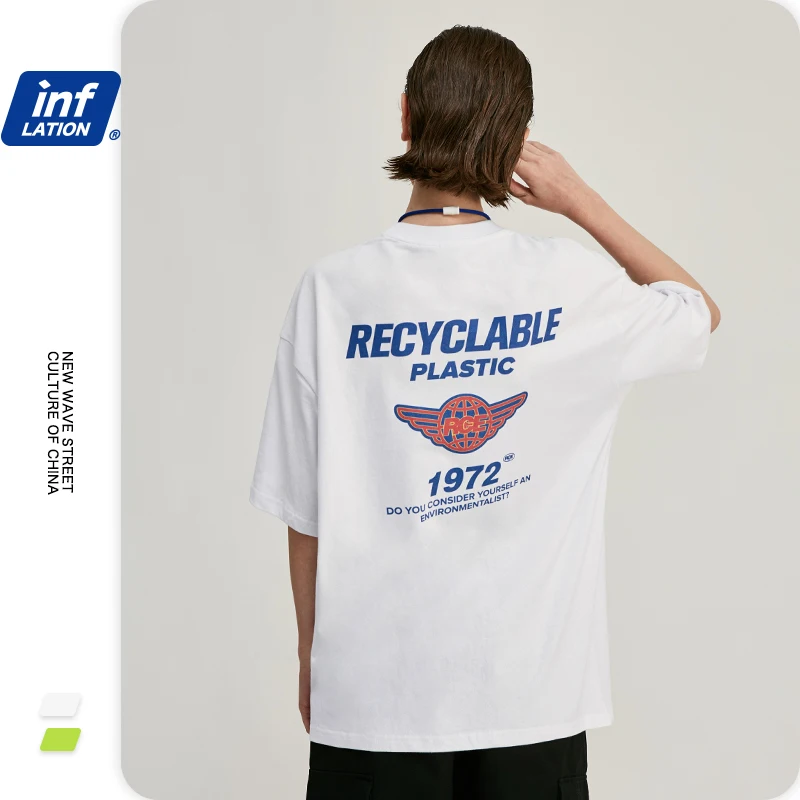 INFLATION Men T shirt Environmental Theme Printed T-shirt Summer Oversized Hip Hop 100% Cotton 1245S20 | Мужская одежда