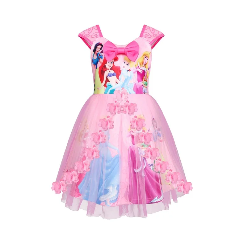 5605-Pink Милое Платье для девочек с единорогом; детское разноцветное Сетчатое платье с цветами; летняя одежда для девочек; платье принцессы с цветочным рисунком+ куртка - Цвет: 5605-Pink