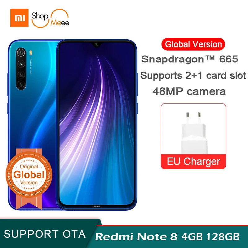 Xiaomi Redmi Note 8 с глобальной версией, 48 МП, 4 Гб ОЗУ, 128 Гб ПЗУ, Смартфон Snapdragon 665, четыре ядра, FHD экран 6,3 дюйма