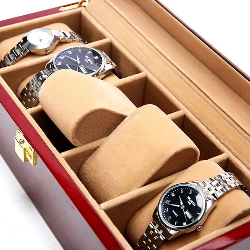 5 слотов дисплей коробки для часов деревянные часы хранения коробки чехол с замком