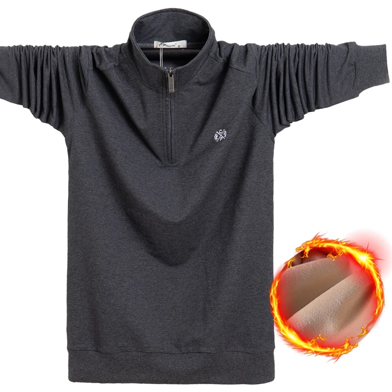 Мужская Осенняя зимняя Мягкая флисовая теплая деловая Повседневная рубашка поло с длинным рукавом и стоячим воротником Мужская рубашка поло размера плюс 5XL 6XL - Цвет: Темно-серый