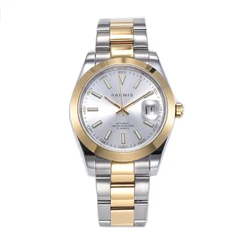 

Sapphire crystal Parnis 39mm silver dial luminous marks golden plated case miyota automatic mechanical movement men's watch