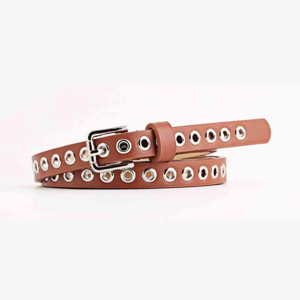Женский кожаный ремень с декоративными заклепками, Модный повседневный тонкий ремень lederen riem mannen T