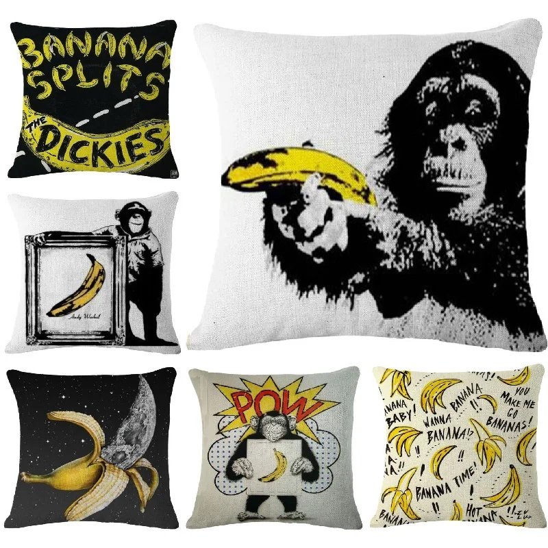 Nordic Cushion Cover Banana Monkey Printed Pillow Cover Home Decoration Car Sofa Decorative Pillowcase 45x45cm